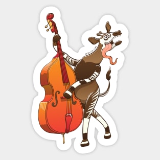 Cool okapi enthusiastically playing a double bass Sticker